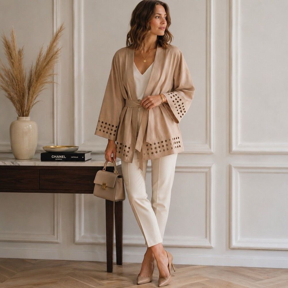NWT Zara Basic Faux Suede Light Blush Pink Oversized Kimono Jacket M